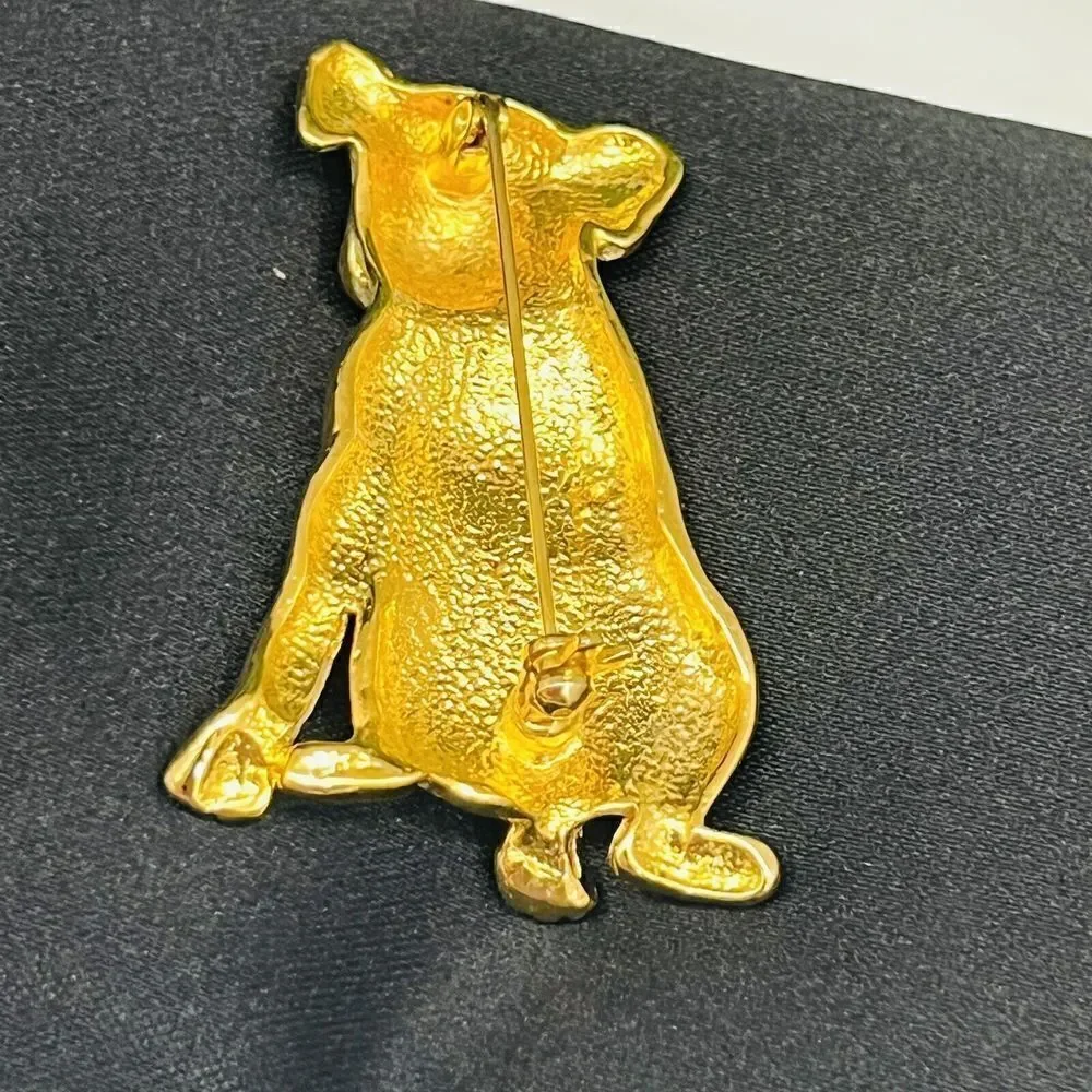 Vintage Black Enamel Spotted Dalmatian Dog Puppy Animal Brooch Gold Pin 1177